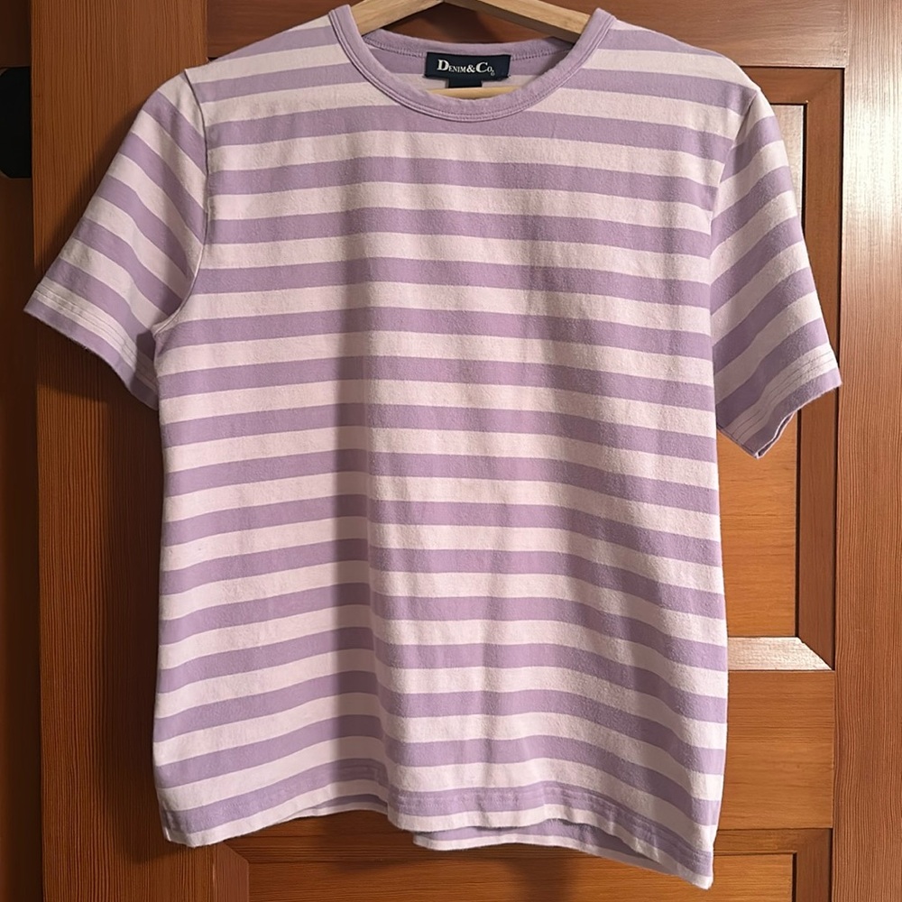 Denim&Co Purple Striped T-Shirt